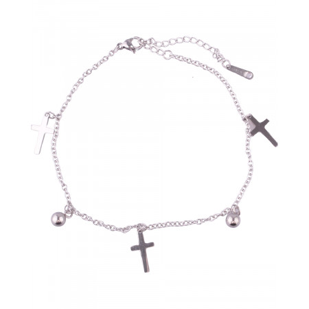 Bracelet de cheville croix acier argenté