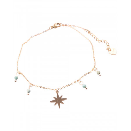 Bracelet de cheville étoile acier doré et perles vertes