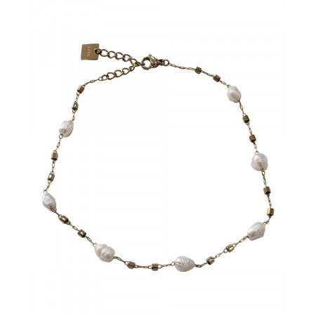Chaine de cheville acier doré perles de nacre et Quadra