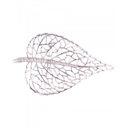 Broche feuille argent strass