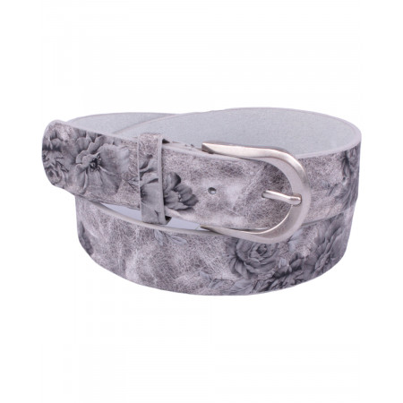 Ceinture grise fleurs imprimées argent
