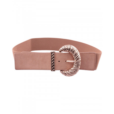 Ceinture élastique beige boucle ovale dorée 