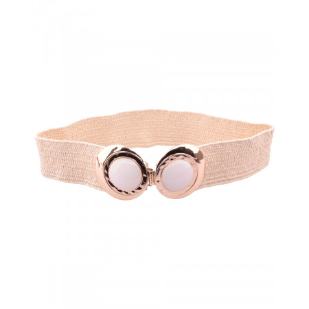 Ceinture élastique beige à double boucle cercle blanc et doré 