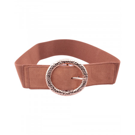 Ceinture élastique camel boucle ovale dorée