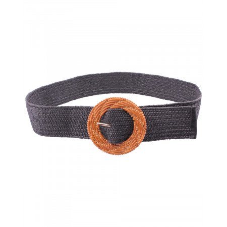 Ceinture élastique noire boucle ronde camel