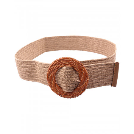 Ceinture élastique couleur ficelle boucle ronde camel