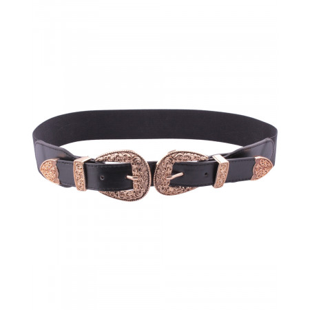 Ceinture élastique noire double boucle dorée arabesques