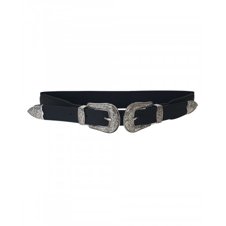 Ceinture élastique noire double boucle argent