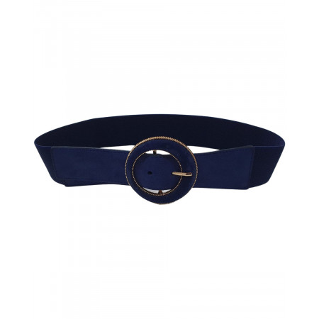 Ceinture élastique marine boucle ronde dorée 