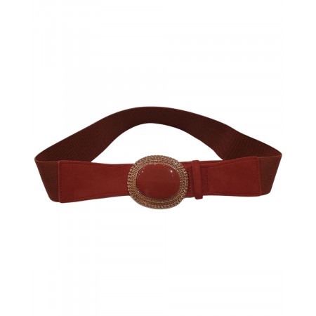 Ceinture élastique terracotta boucle ovale dorée 
