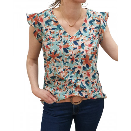 Blouse Margaux vert et rose