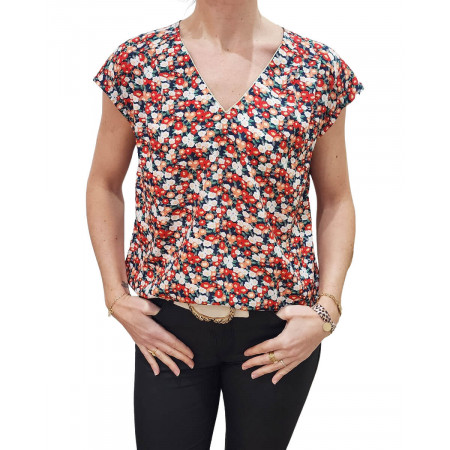 Blouse femme fleurie rouge Sandra