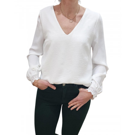 Blouse femme blanche manches et dos brodés Judith