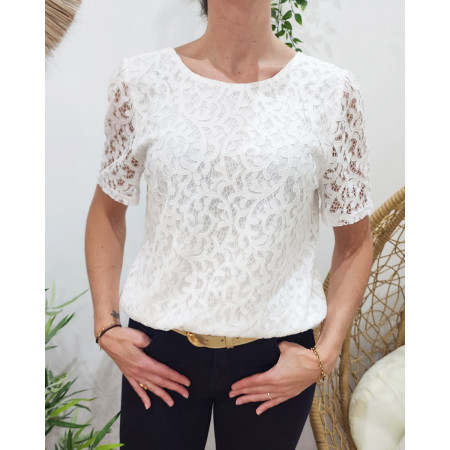 Blouse femme blanche brodée dos boutonné Jamie