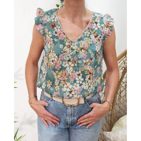 Blouse femme verte rose Luce