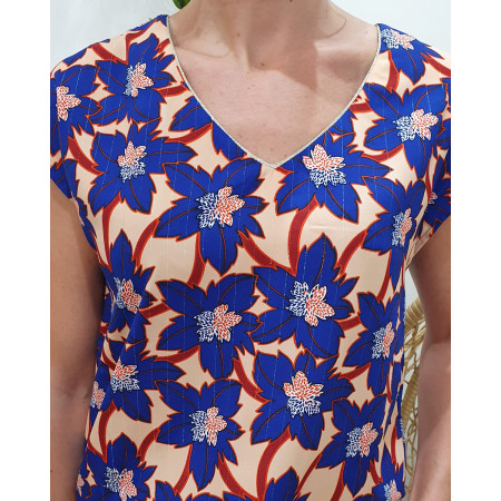 Blouse femme dos noué bleu Lynn