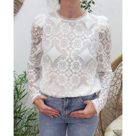 Blouse femme blanche broderies anglaises Géraldine