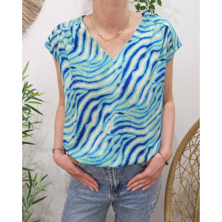 Blouse femme bleue et vert d'eau Karlina