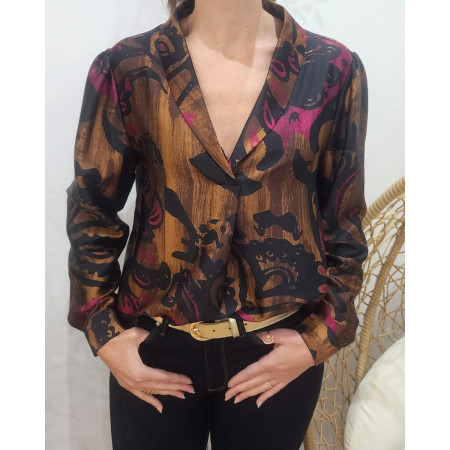 Blouse satinée marron noire fuchsia Bonnie