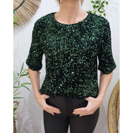 Blouse femme verte sequins verts Hailee