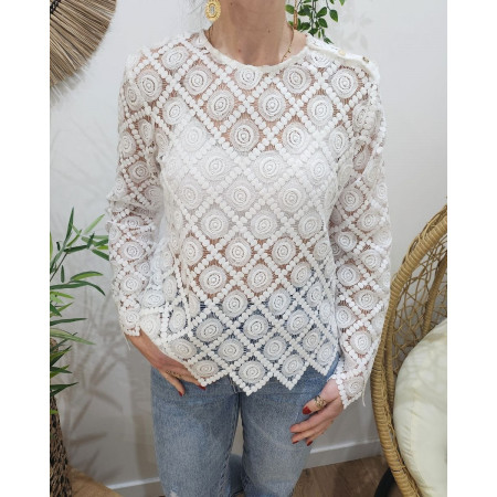 Blouse femme blanche brodée ajourée Linh
