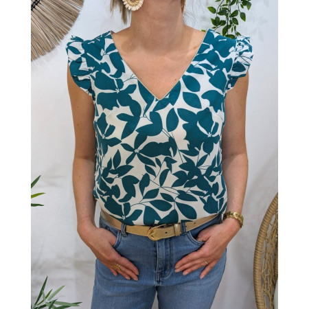 Blouse femme écrue et verte Soizic