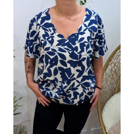 Blouse femme bleue manches volantes Soizic