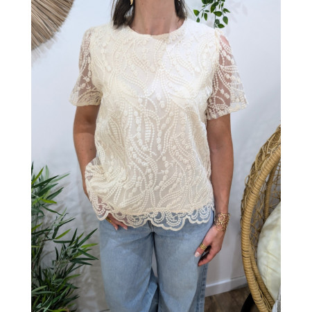 Blouse femme brodées beige Lumi