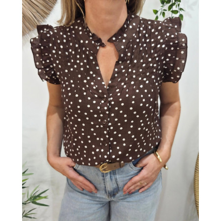 Blouse femme marron à pois écrus Enora