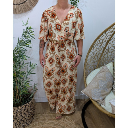 Combinaison femme beige terracota camel Nahéma