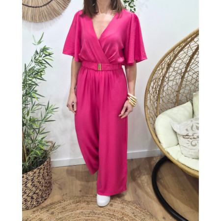 Combinaison femme rose fuchsia manches volantes Alodia