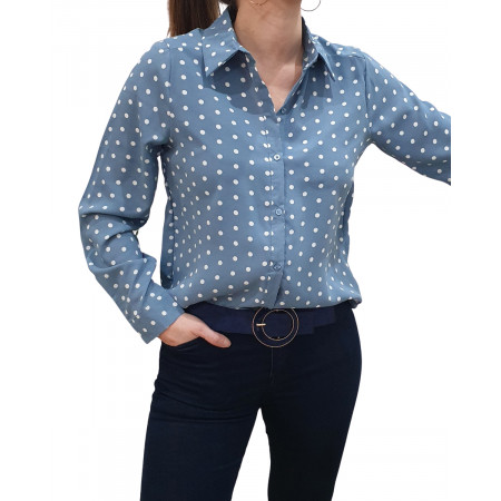 Chemisier bleu à pois blancs
