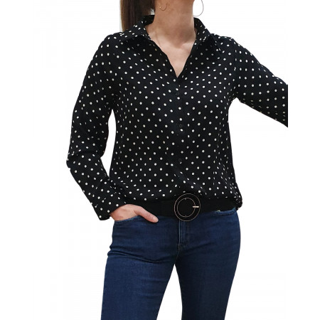 Chemisier noir à pois blancs