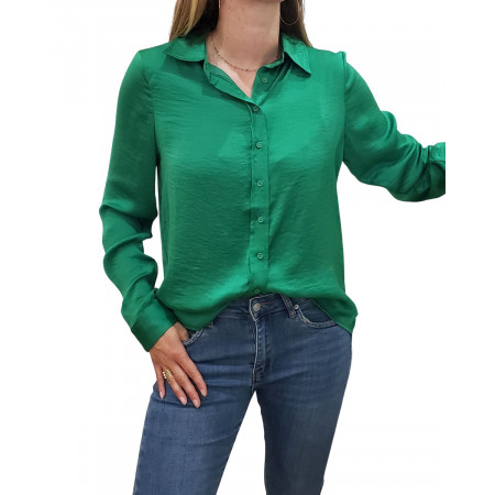 Chemise satinée unie verte
