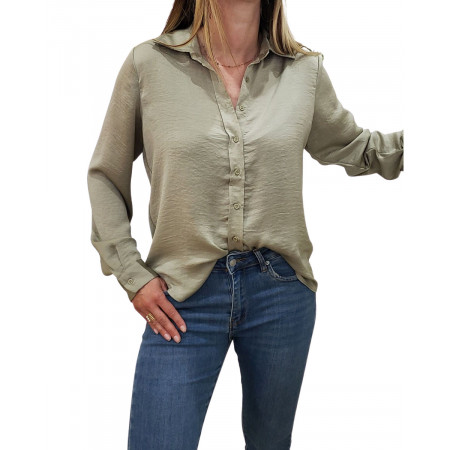Chemise femme satinée unie kaki