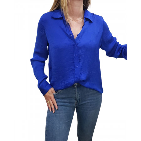 Chemise satinée unie bleu roi