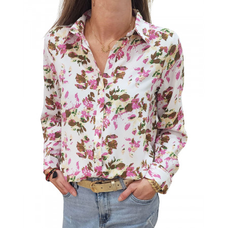 Chemisier femme blanc rose Kira