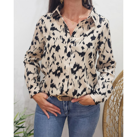 Chemisier femme beige et noir Paula
