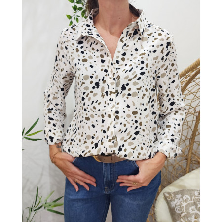 Chemisier femme blanc taches noires taupes Ginevra