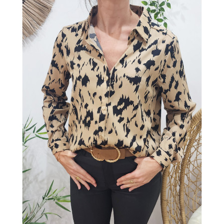 Chemisier femme taupe et noir Paula