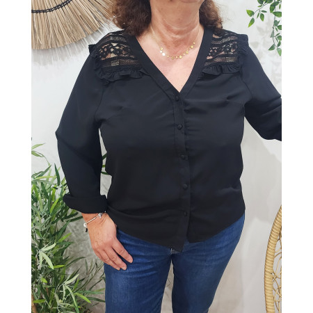 Chemisier femme noir dos brodé Yaelle