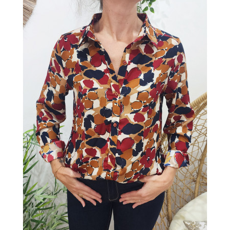 Chemisier femme bordeaux marine camel Véronica