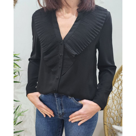 Chemisier femme noir col accordéon