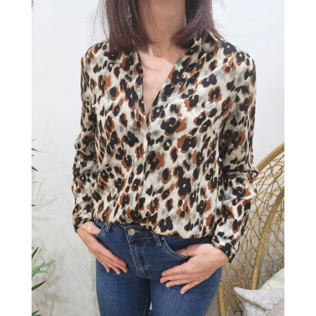 Chemisier femme motif léopard noire camel Capri