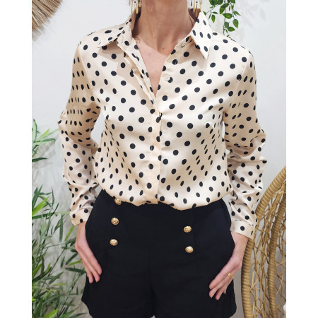 Chemisier femme rose poudré pois noirs Elinor