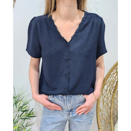 Chemisier femme bleu marine broderies Louison