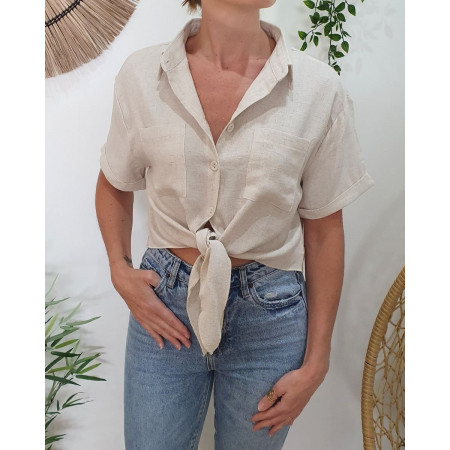 Chemisier femme beige à nouer Caelia