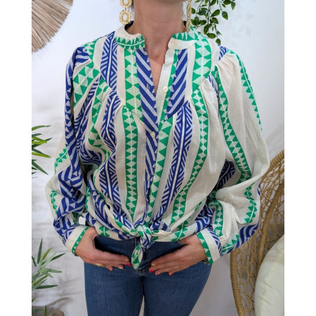 Chemisier femme bleu et vert