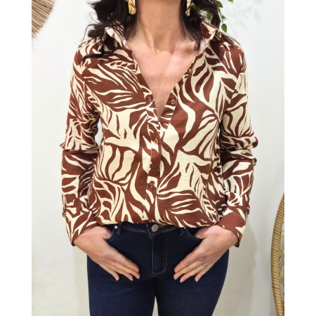 Chemisier femme terracotta et beige feuillages Norina