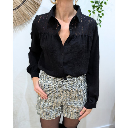 Chemisier femme noir poitrine dentelle Olwen